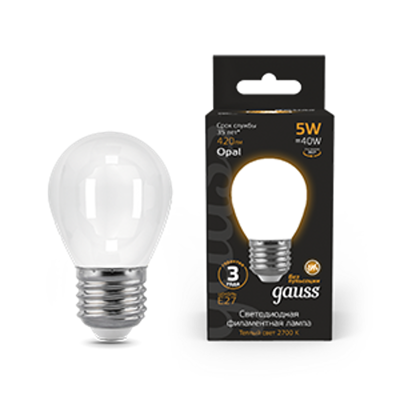 Лампа светодиодная Black LED Filament Шар OPAL E27 5W 420lm 2700K