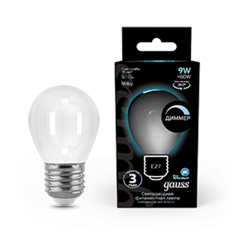 Лампа светодиодная Filament Шар 9W 610lm 4100К Е27 milky диммируемая LED 1/10/50