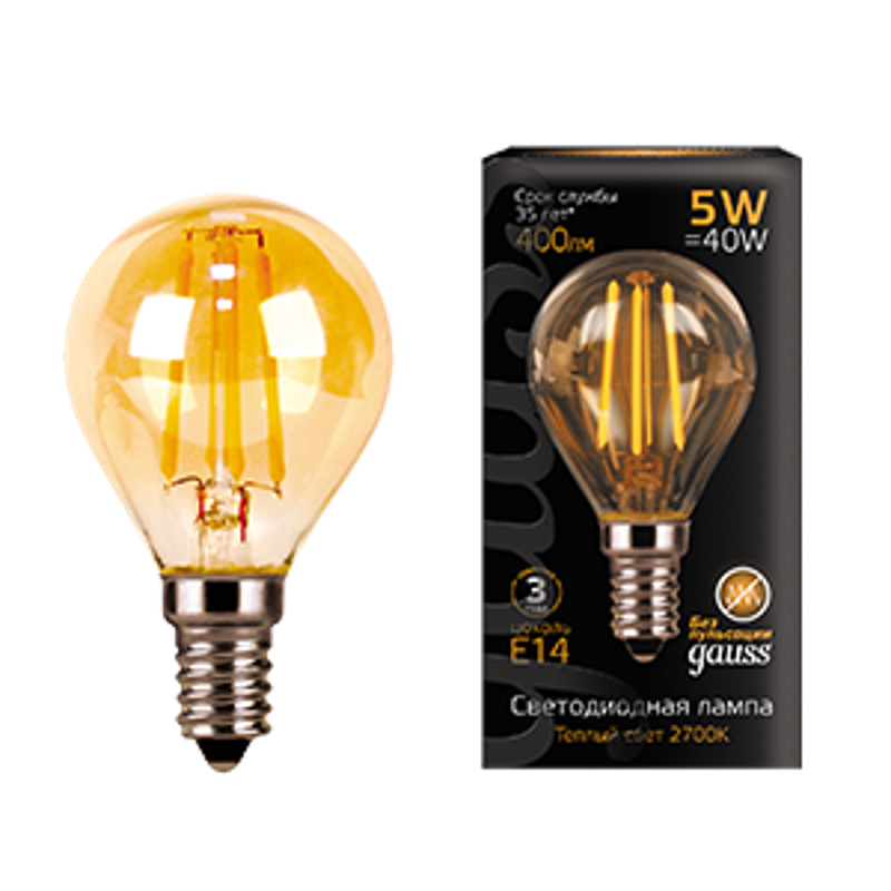 Лампа светодиодная   Filament Шар 5W 400lm 2700К Е14 golden LED 1/10/50