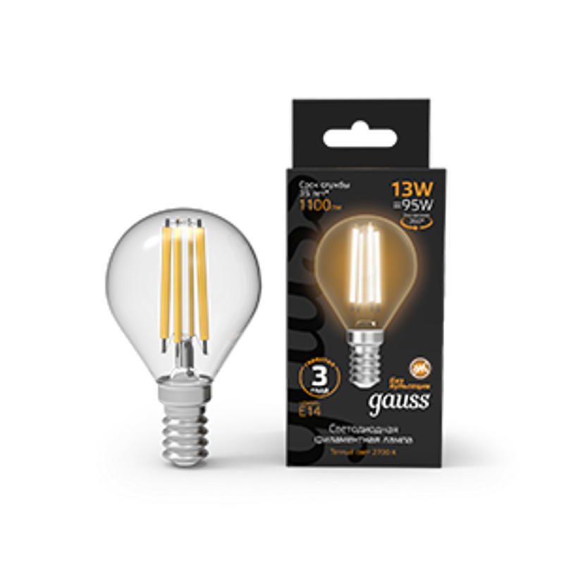 Лампа светодиодная Filament Шар 13W 1100lm 2700К Е14 LED 1/10/50