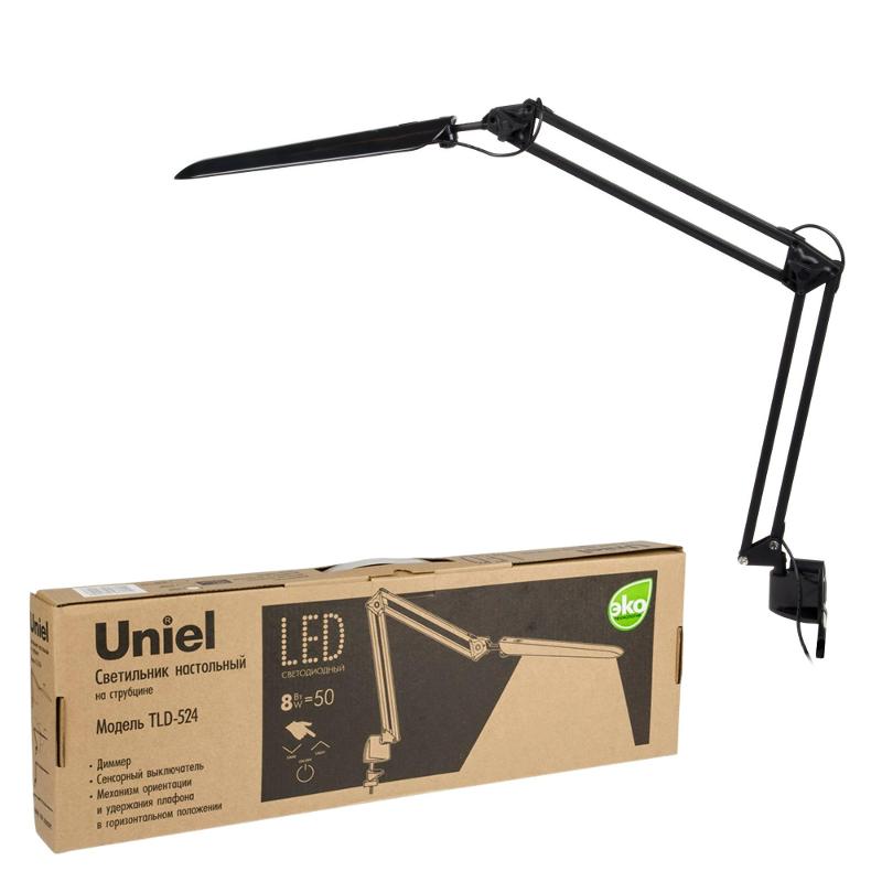 Светильник настольный TLD-524 Black/8W/ на струбцине/LED/500Lm/4500K/Dimmer/Цвет-черный