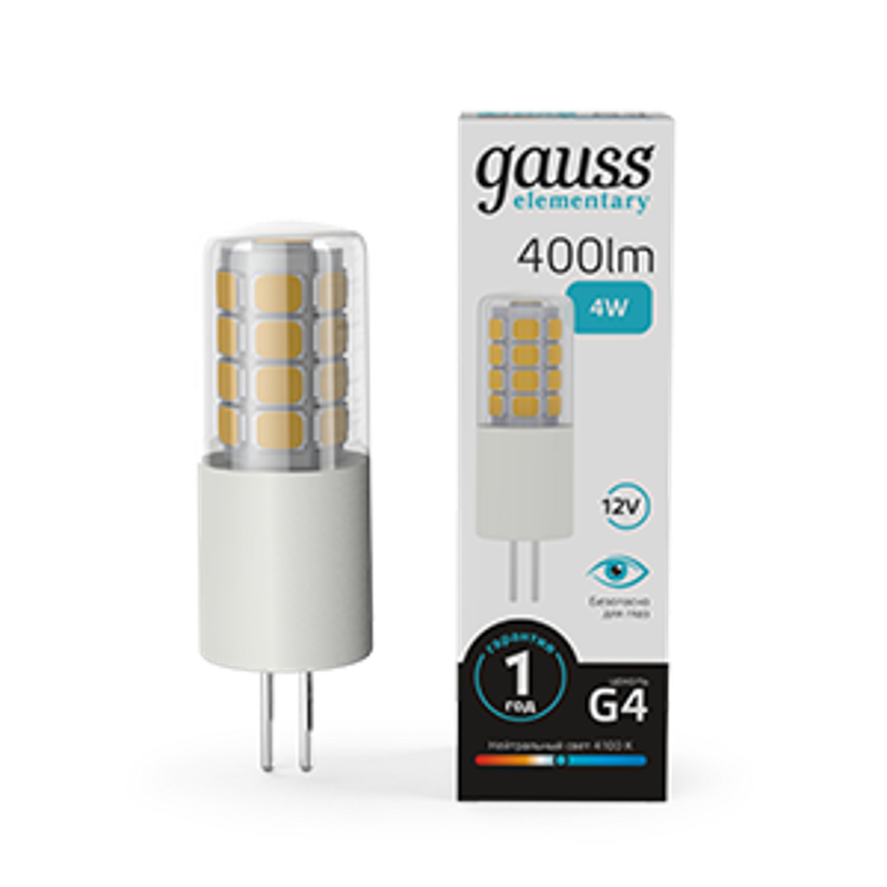 Лампа светодиодная Elementary G4 12V 4W 400lm 4100K керамика LED 1/10/200
