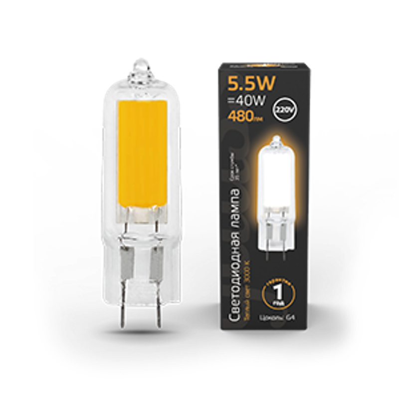 Лампа светодиодная LED G4 AC220-240V 5.5W 480lm3000K Glass
