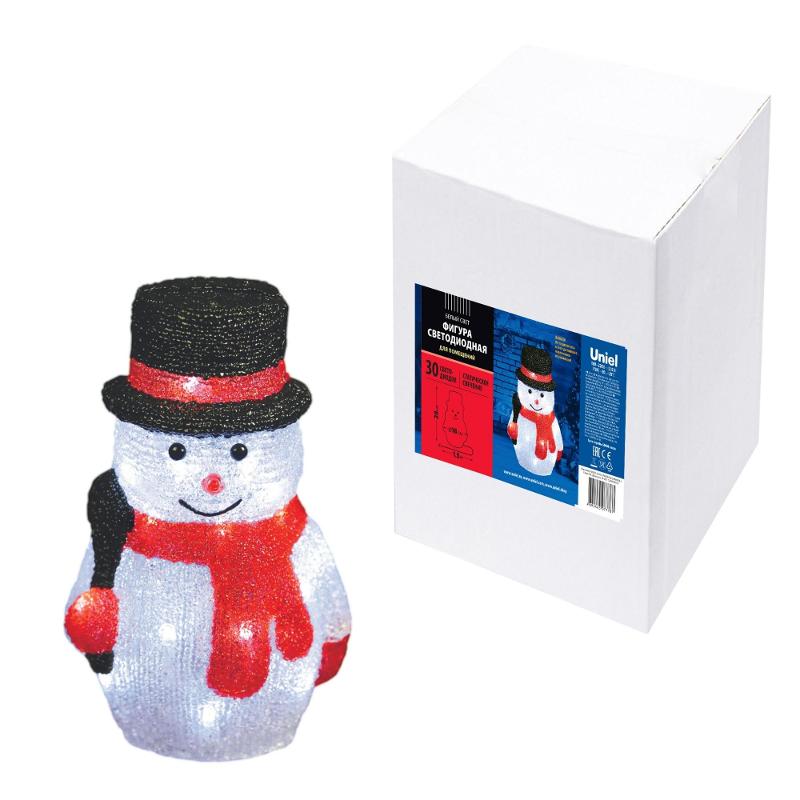 Фигура светодиодная  «Снеговик-3»  ULD-M1827-030/STA WHITE IP20 SNOWMAN-3,   30 диодов, размер 18*15*27 см, белый, IP20.