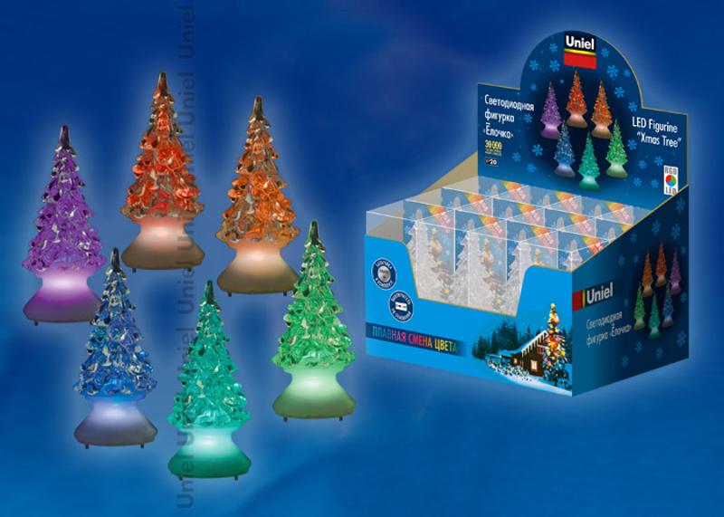 Фигура светодиодная «Ёлочка»  ULD-F620 RGB XMAS TREE SET12 набор 12 шт RGB 5х10см. IP20 от ЭП CR2032 (в/к)
