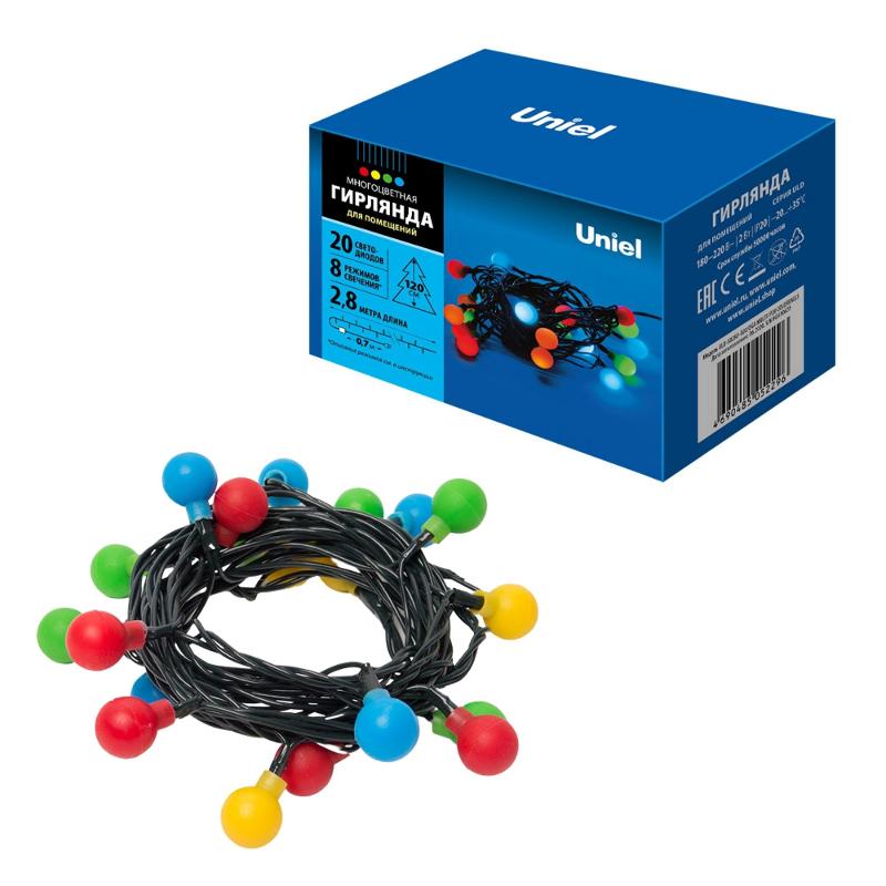 Гирлянда светодиодная с контр. Разноцветные шарики  ULD-S0280-020/DGA MULTI IP20 COLORBALLS  20 диодов  L=28  мультиколор IP20 шнур зел