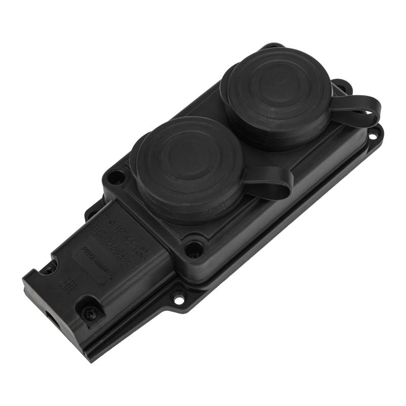 Розетка (колодка) штепсельная двухместная влагозащищенная 2P+PE 230V, 16 А, IP44 каучук