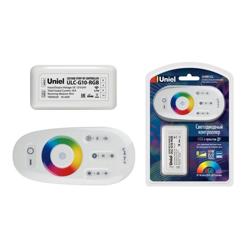 Контроллер для RGB LED источников света 12/24B с пультом ДУ ULC-G10-RGB WHITE 2,4ГГц белый.