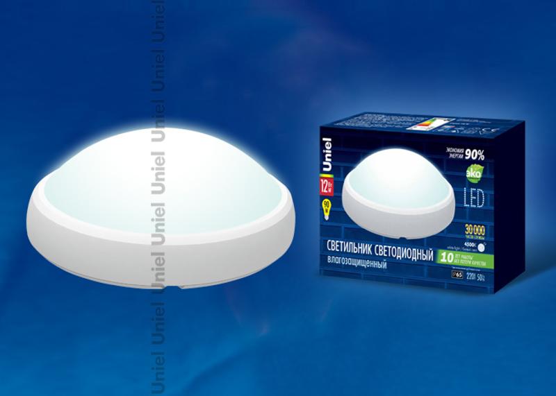 Светильник светодиодный пылевлагозащищен. для ЖКХ ULW-O04-12W/NW IP65 WHITE овал пласт 12Вт 840 Лм 4500 К белый свет IP65 220Ва белый