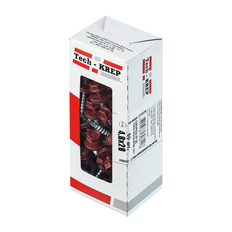 Саморез КР св. 4,8х28 RAL-3011 (тёмно-красный) (60 шт) - коробка с окном ( 0,32 кг)