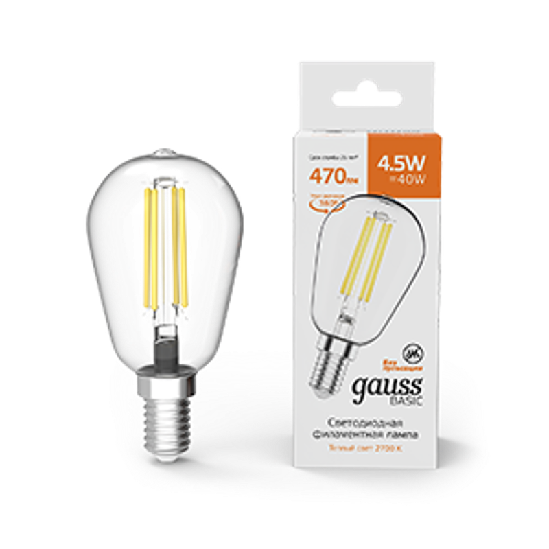 Лампа светодиодная Basic Filament ST45 4,5W 470lm 2700К Е14 LED 1/10/50