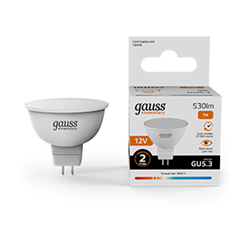 Лампа светодиодная   Elementary MR16 12V 7W 530lm 3000K GU5.3 LED 1/10/100