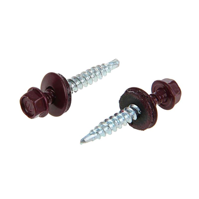 Саморез КР св. 4,8х28 RAL-3005 (винно-красный) (300 шт) - ведро ( 1,584 кг)