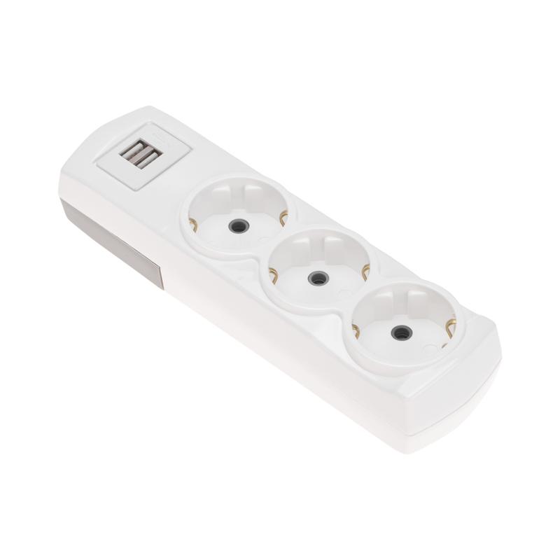 Колодка PREMIUM 3 гнезда, с/з, 2 USB, белый