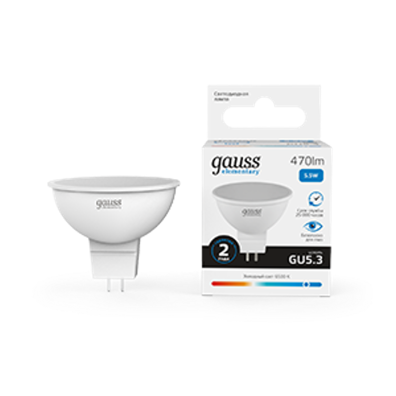 Лампа светодиодная LED 5,5Вт GU5.3 220В 6500К Elementary MR16
