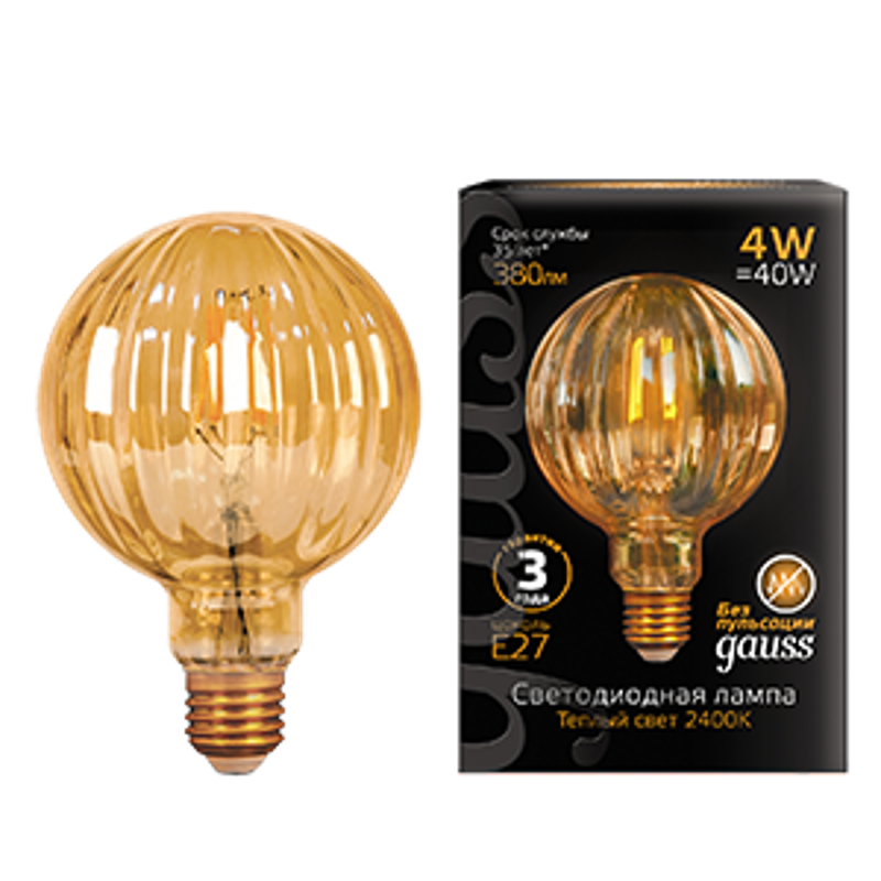 Лампа светодиодная Filament G100 4W 380lm 2400К Е27 golden Baloon LED 1/20