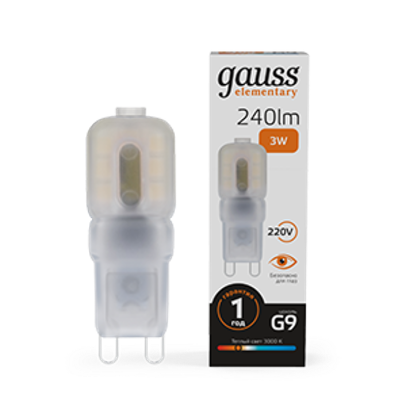Лампа светодиодная Elementary G9 AC220-240V 3W 240lm 3000K пластик LED 1/10/200