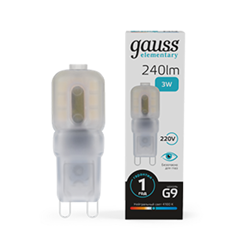 Лампа светодиодная Elementary G9 AC220-240V 3W 240lm 4100K пластик LED 1/10/200