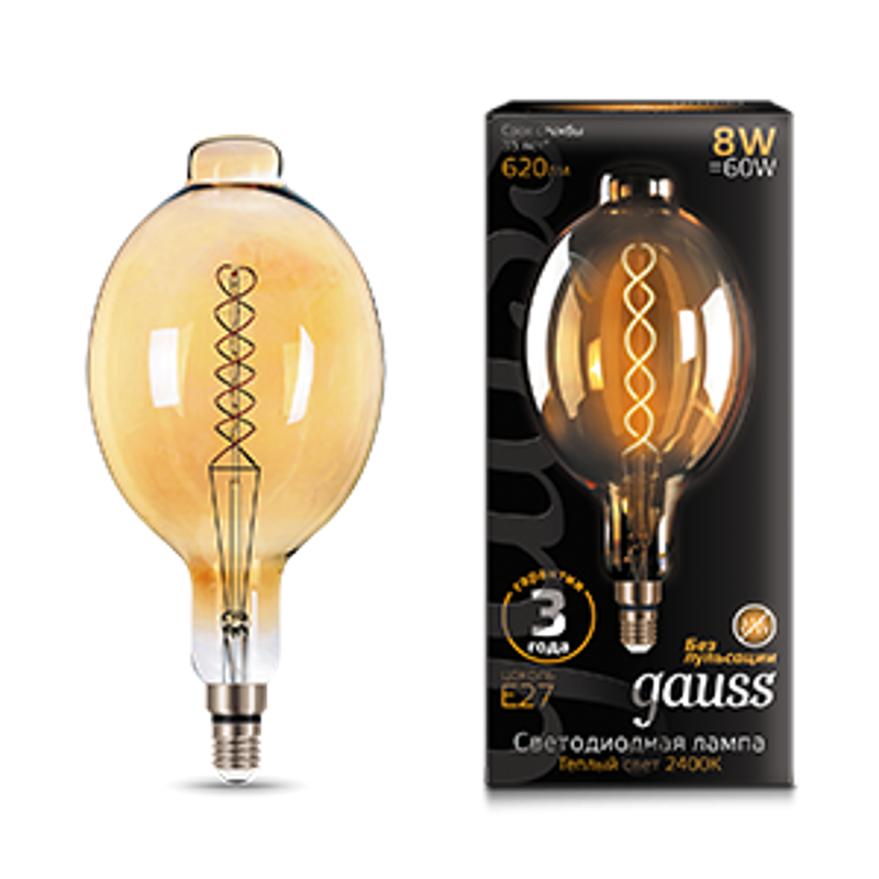 Лампа светодиодная LED Vintage Filament Flexible BT180 8W E27 180*360mm Amber 620lm 2400K 1/6