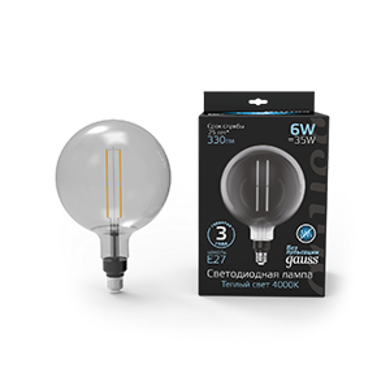 Лампа светодиодная LED Vintage Filament Straight G200 6W E27 200*283mm Gray 330lm 4000K 1/6
