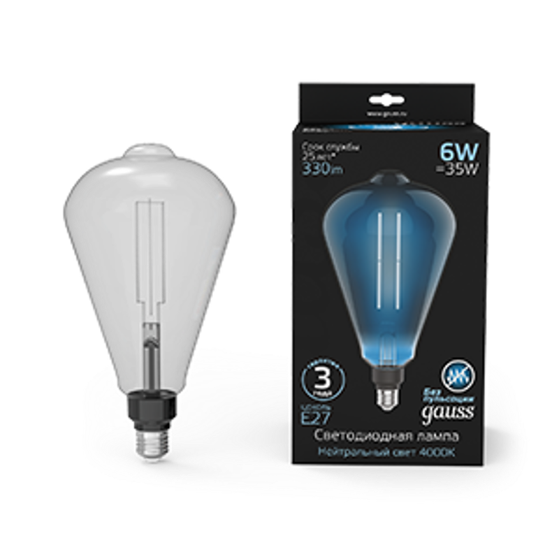 Лампа светодиодная LED Vintage Filament Straight ST164 6W E27 164*297mm Gray 330lm 4000K 1/6