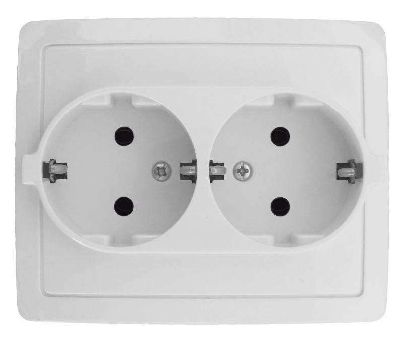 Simon 15 Белый Розетка двойная с/з Schuko, винт. зажим, 16А 250В
