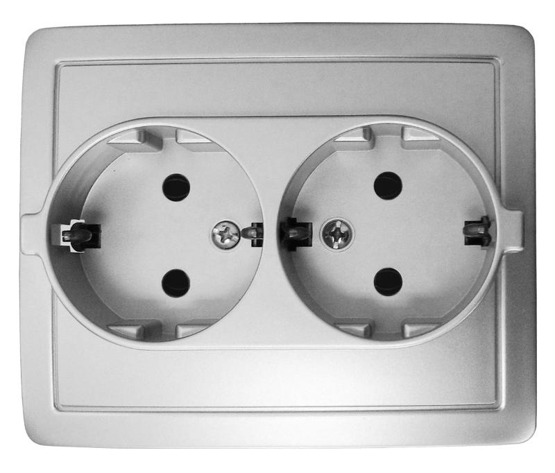 Simon 15 Алюминий Розетка двойная с/з Schuko, винт. зажим, 16А 250В