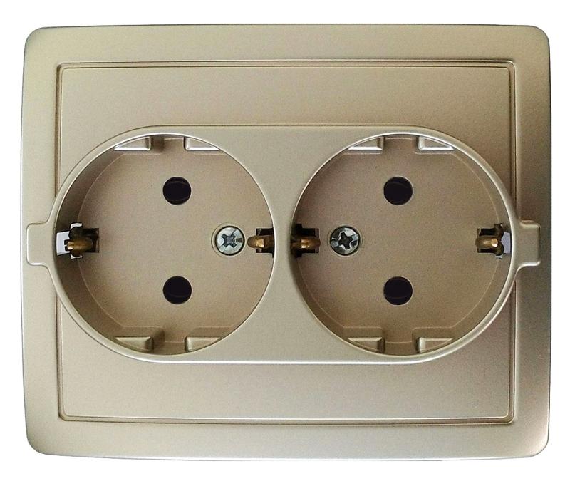 Simon 15 Шампань Розетка двойная с/з Schuko, винт. зажим, 16А 250В