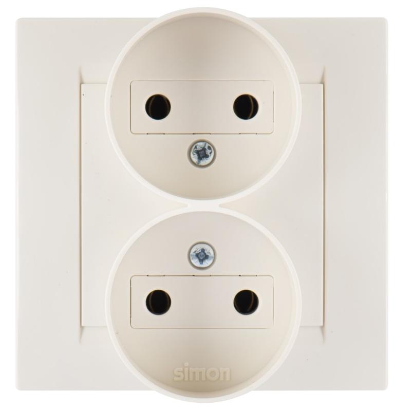 Simon 15 Сл. кость Розетка двойная б/з, 16А 250В, винт. зажим