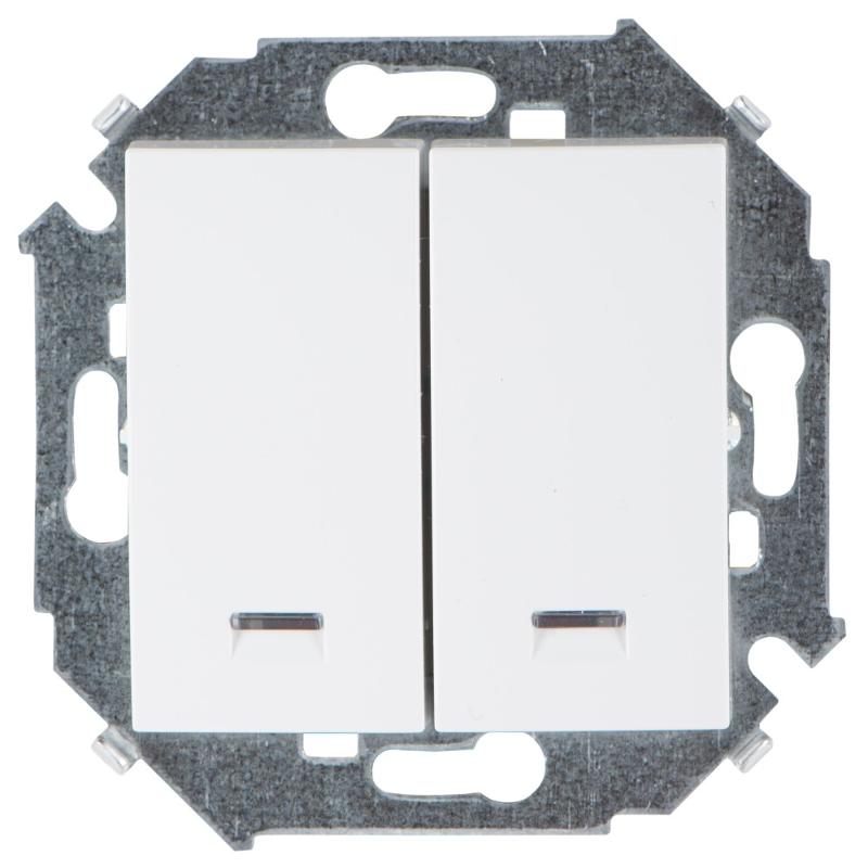 Simon 15 Белый Выключатель 2-кл с подсветкой, 16А 250В, винт. зажим