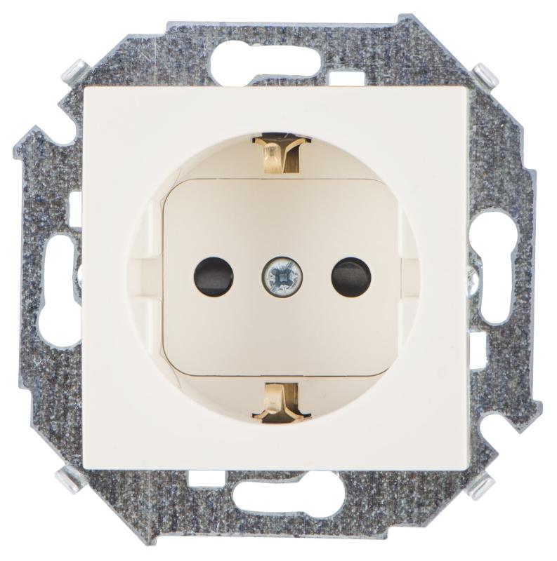 Simon 15 Сл. кость Розетка с/з Schuko со шторками, 16А 250В, винт. зажим