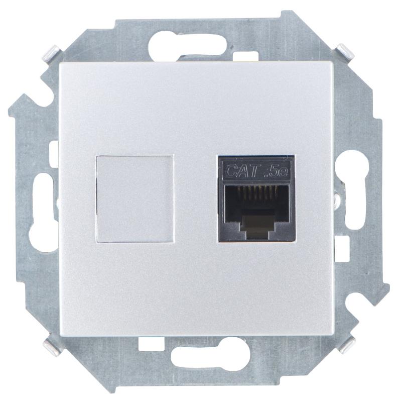 Simon 15 Алюминий Розетка компьютерная  RJ45 кат.5e (AMP)