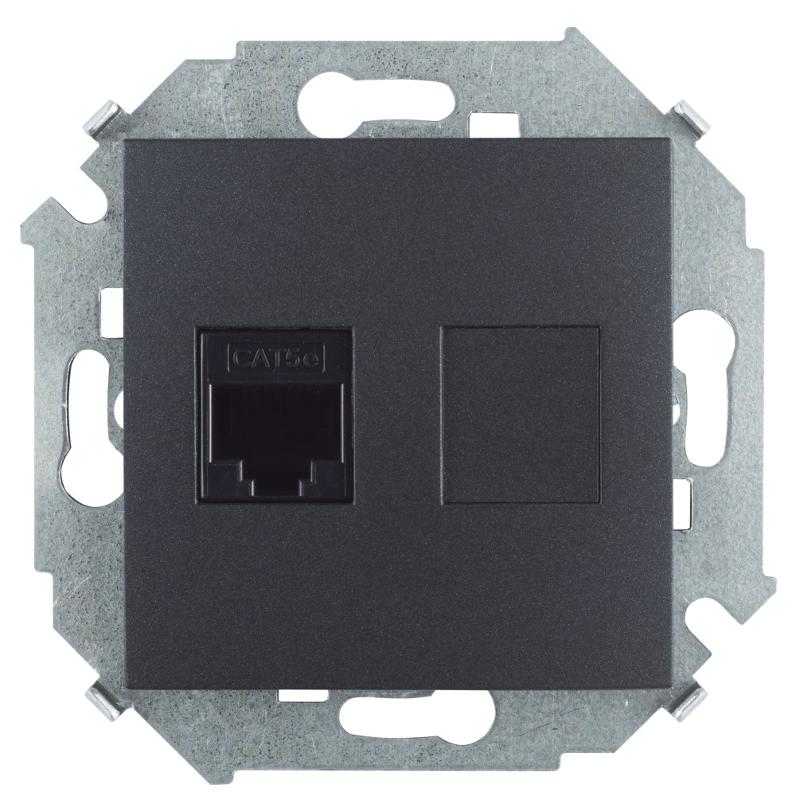 Simon 15 Графит Розетка компьютерная  RJ45 кат.5e (AMP)