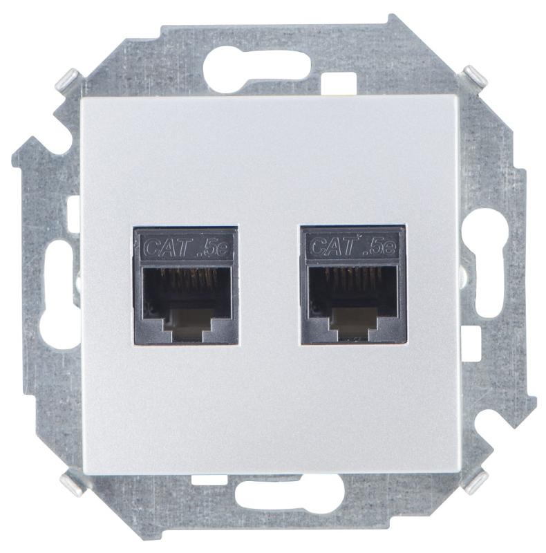 Simon 15 Алюминий Розетка компьютерная двойная RJ45 кат.5e (AMP)