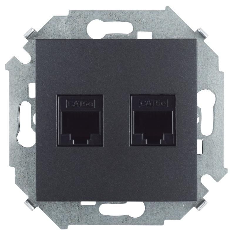 Simon 15 Графит Розетка компьютерная двойная RJ45 кат.5e (AMP)