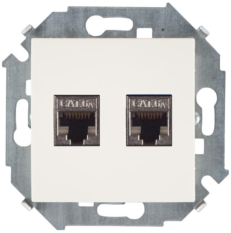 Simon 15 Сл. кость Розетка компьютерная двойная RJ45 кат.6а (АМР, FTP)