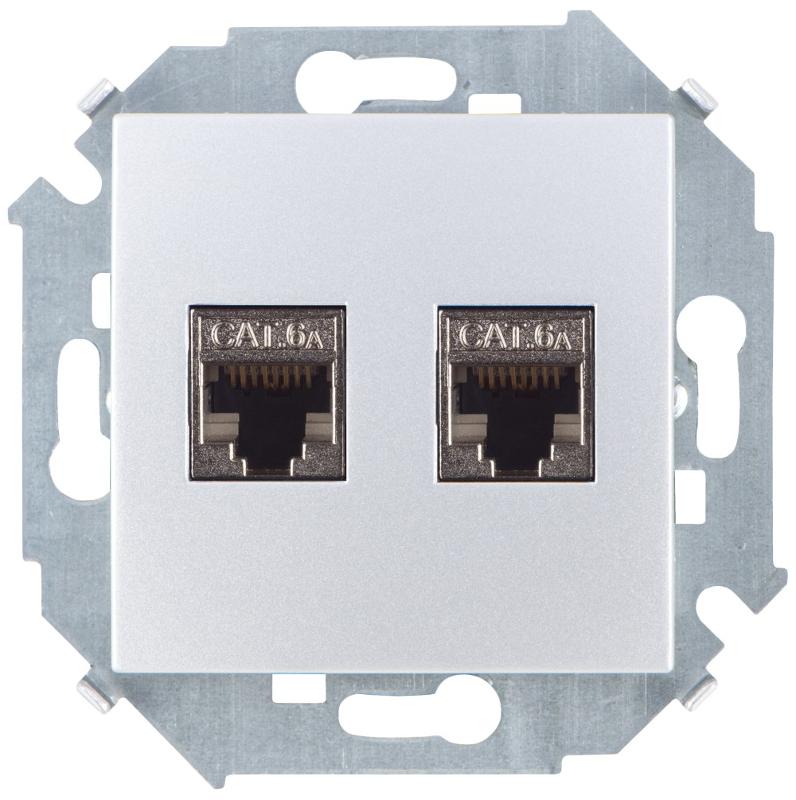 Simon 15 Алюминий Розетка компьютерная двойная RJ45 кат.6а (АМР, FTP)