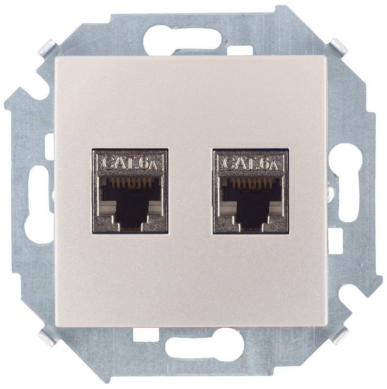 Simon 15 Шампань Розетка компьютерная двойная RJ45 кат.6а (АМР, FTP)