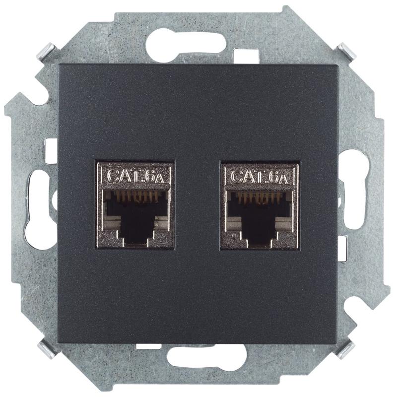 Simon 15 Графит Розетка компьютерная двойная RJ45 кат.6а (АМР, FTP)