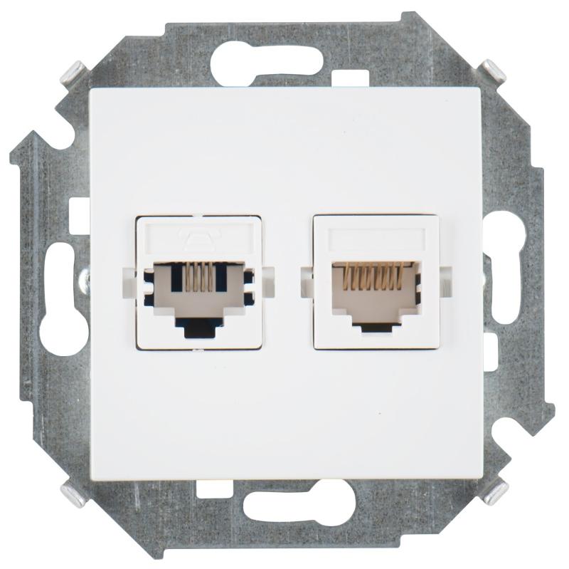Simon 15 Белый Розетка телефонная + компьютерная RJ11+RJ45 кат.5е, Systimax