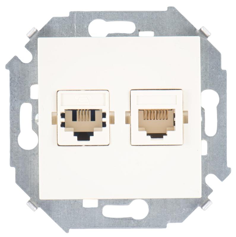 Simon 15 Сл. кость Розетка телефонная + компьютерная RJ11+RJ45 кат.5е, Systimax