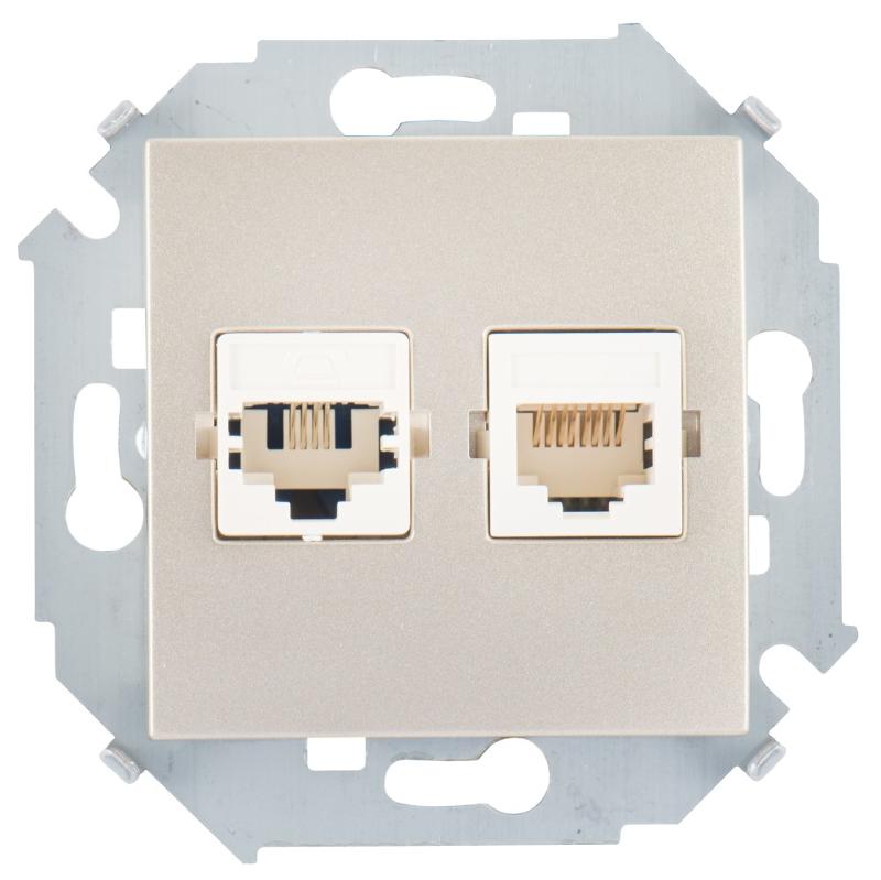 Simon 15 Шампань Розетка телефонная + компьютерная RJ11+RJ45 кат.5е, Systimax