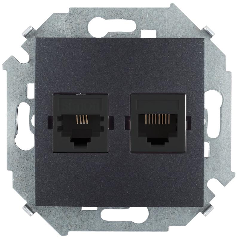 Simon 15 Графит Розетка телефонная + компьютерная RJ11+RJ45 кат.5е, Systimax