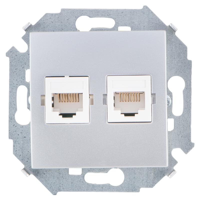 Simon 15 Алюминий Розетка компьютерная двойная RJ45 кат.5е, Systimax