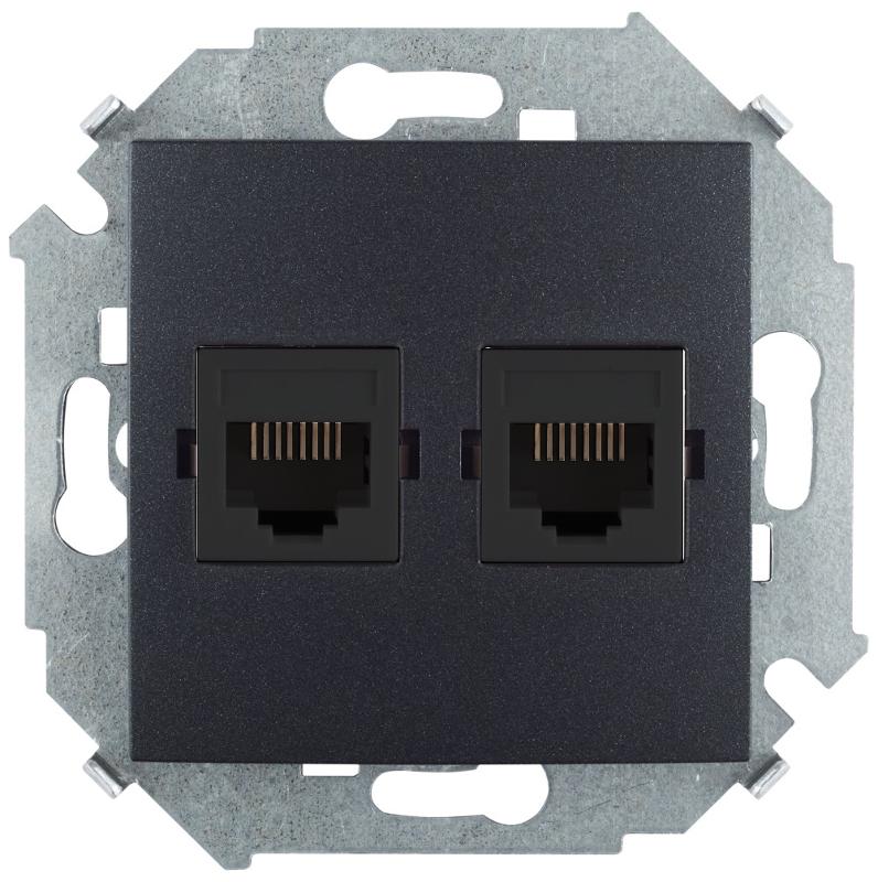 Simon 15 Графит Розетка компьютерная двойная RJ45 кат.5е, Systimax