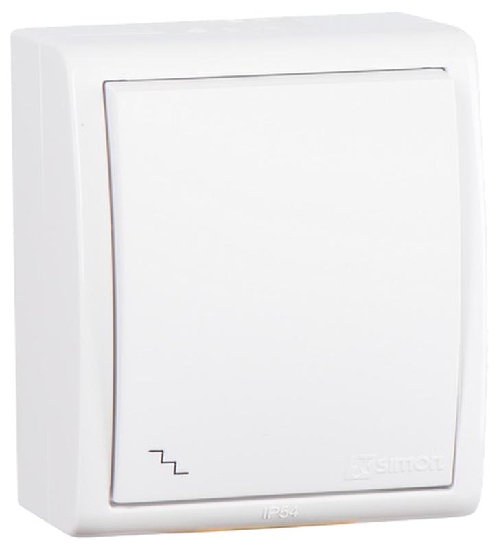 Simon 15 Aqua Белый Выключатель 1-кл проходной, IP54, 10А 250В, винт. зажим