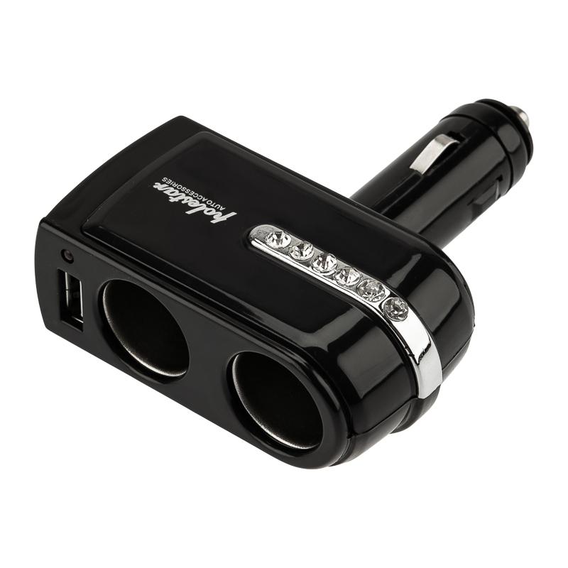 Разветвитель автоприкуривателя 2 гнезда 1хUSB (5 V 1000 mA)