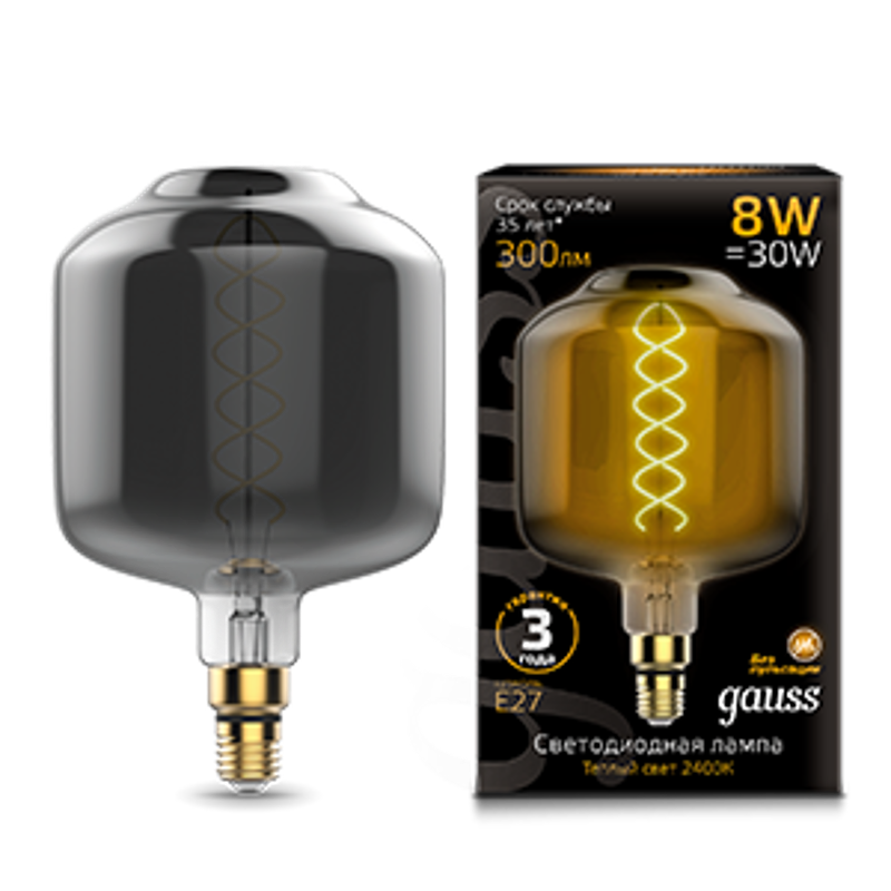 Лампа светодиодная LED Vintage Filament Flexible DL180 8W E27 180*295mm Gray 2400K 1/6