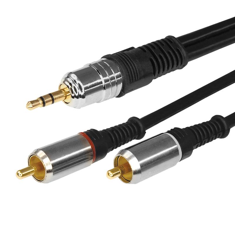 Шнур Стерео 3,5 мм - 2 RCA, длина 5 метров (GOLD-металл)