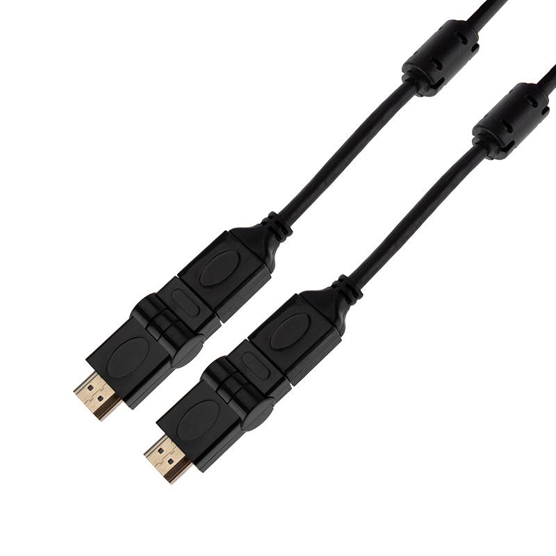 Шнур HDMI - HDMI с фильтрами, длина 2 метра, угловой 360° (GOLD) (PVC пакет)